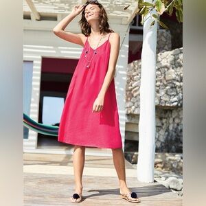 NWT Boden Linen Pink Pleated Summer Sun Spaghetti Strap Dress